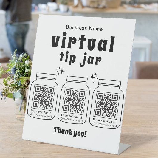 Signe De Table Corbeille à pourboires virtuelle avec 3 codes QR