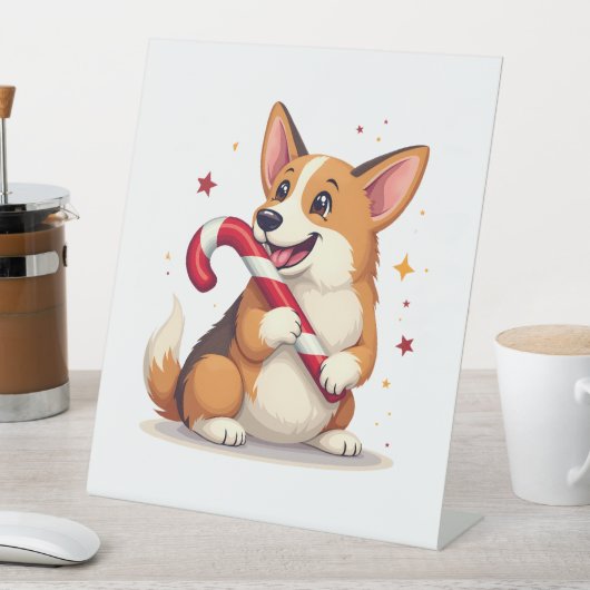 Signe De Table Corgi Candy Cane Joy (In SItu)