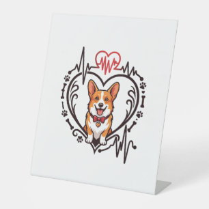 Signe De Table Corgi Chien Cœur Battement de cœur Ekg Nœud papill
