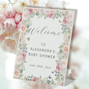 Signe De Table Cottage Rose Jardin Floral avec Papillon Bébé Fill