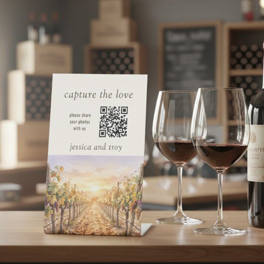 Signe De Table Coucher de soleil Vignoble Code QR Capturer l'amou