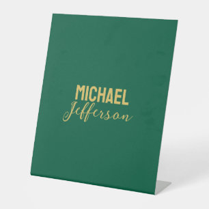 Signe De Table Couleur vert or élégant moderne minimaliste nom