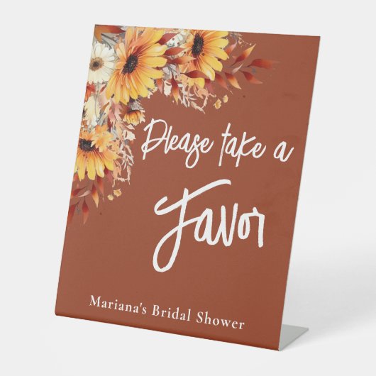 Signe De Table Couleurs automnales Fleurs Floral Terracotta Favor (Recto)