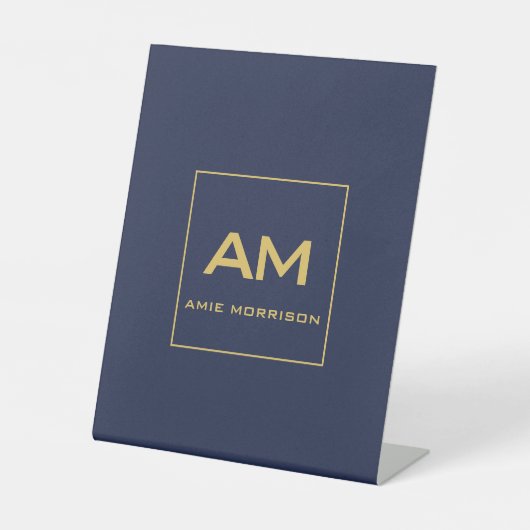 Signe De Table Couleurs d'or bleu Monogramme Lettres initiales No (Recto)