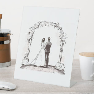 Signe De Table Couple d'art de ligne minimaliste sous une arche f