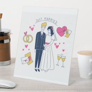 Signe De Table Couple de danse "Jeunes mariés" dessiné de manière