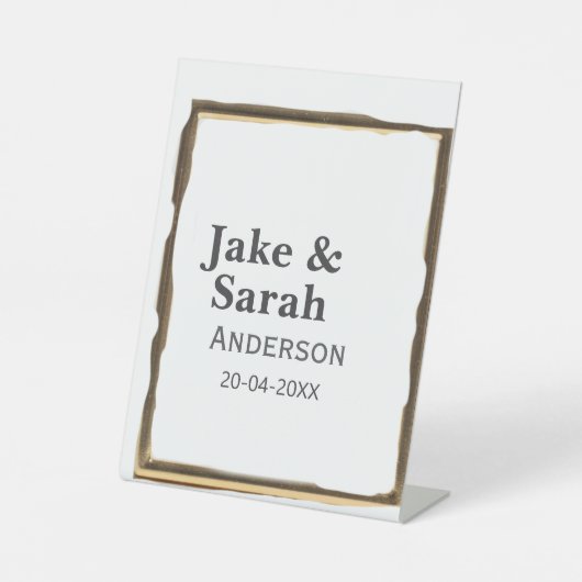 Signe De Table Couple name gray golden frame border wedding date (Recto)