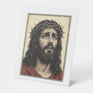 Signe De Table Couronne d'épines vintage portrait religieux art v