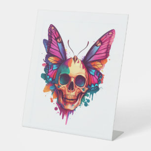 Signe De Table Crâne avec ailes papillon