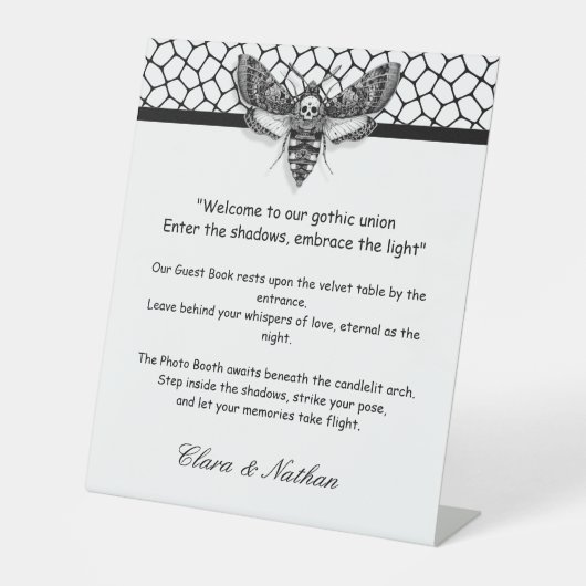Signe De Table Crâne de Moth gothique Mariage [ Noir & blanc (Recto)