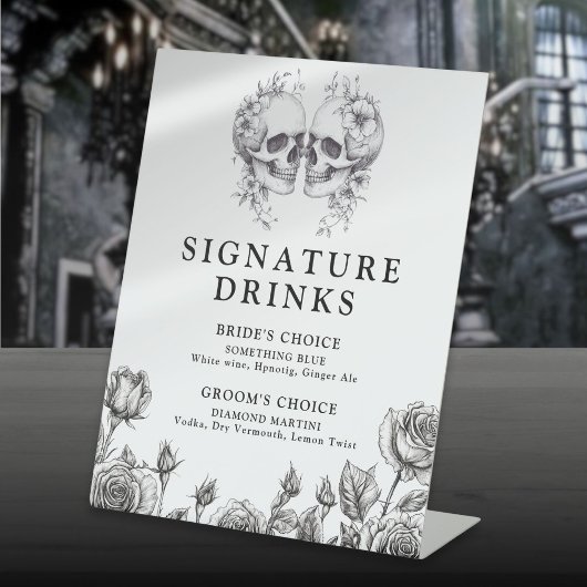 Signe De Table Crânes Gothiques Noir Et Blanc Signature Boissons