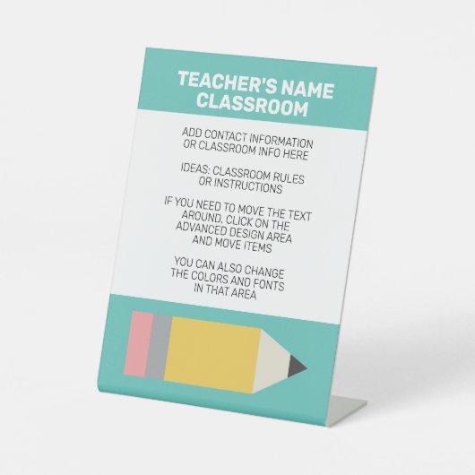 Signe De Table Crayon moderne avec les règles de l'enseignant et  (Recto)