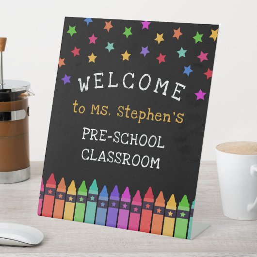 Signe De Table Crayons Stars Colorful Welcome Teacher's Classroom (In SItu)