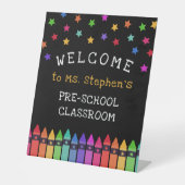 Signe De Table Crayons Stars Colorful Welcome Teacher's Classroom (Recto)