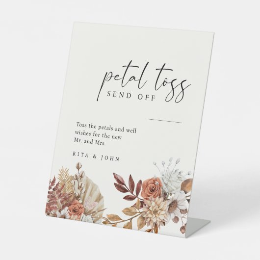 Signe De Table Crème Boho Floral Mariage Petal Toss Envoyer Désac (Recto)