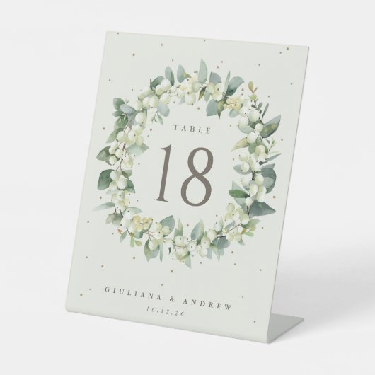 Signe De Table Crème Snowberry + Eucalyptus Mariage Numéro de tab (Recto)