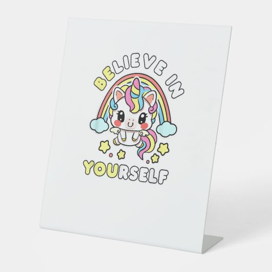 Signe De Table Croyez-Vous En Vous-Même Unicorn Message Positif (Recto)