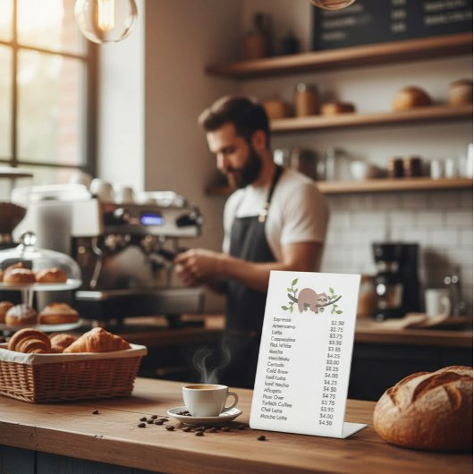 Signe De Table Custom Acrylic Pedestal Menu Sign with Sloth 
