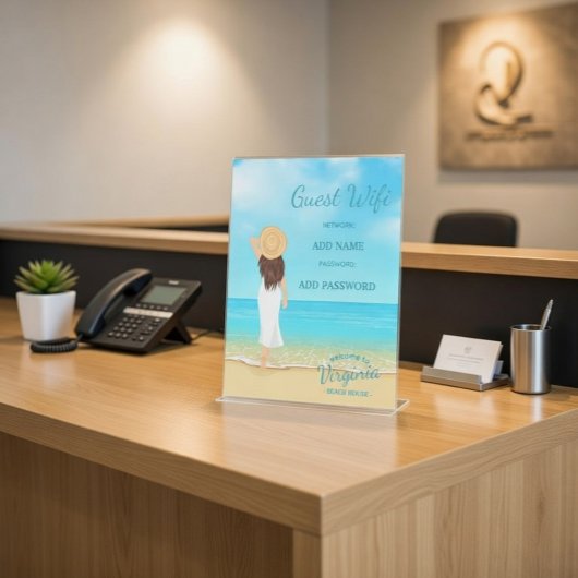 Signe De Table Custom Beach House Guest WiFi Pedestal Sign