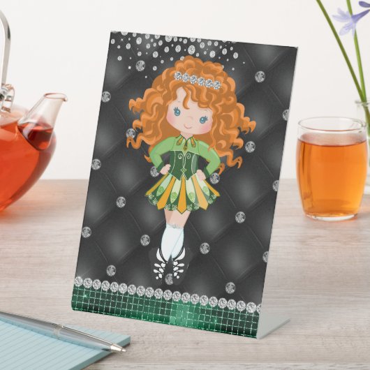 Signe De Table Custom Irish Dance Redhead Girl Green, Noir (In SItu)
