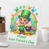 Signe De Table Cute arc-en-ciel Leprechaun avec or (In SItu)