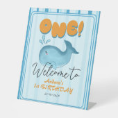 Signe De Table Cute Baby Blue Whale 1st Birthday Welcome (Recto)