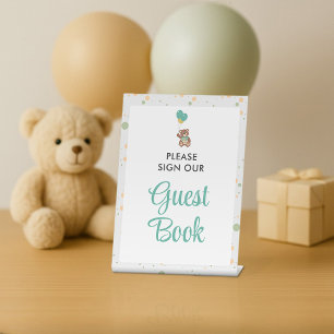 Signe De Table Cute Bear Cub Baby shower Genre Neutre Livre d'or