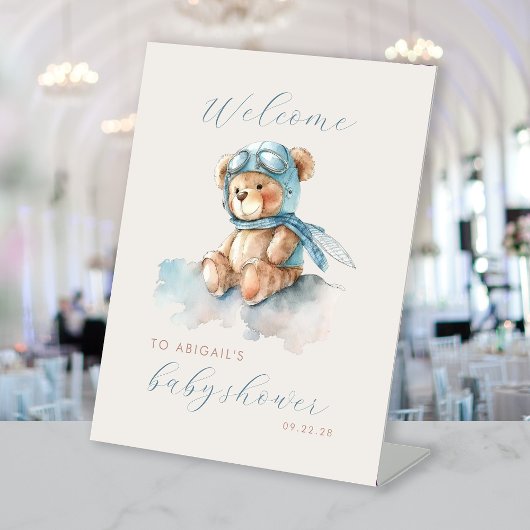Signe De Table Cute Blue Aviator Bear Boys Baby shower Bienvenue