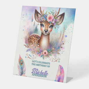 Signe De Table Cute Boho Aquarelle Woodland Deer Anniversaire