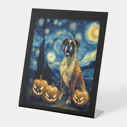 Signe De Table Cute Boxer Halloween Jack O Lantern Pumpkin Face S (Recto)