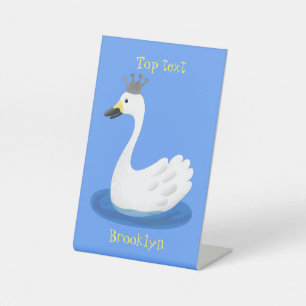 Signe De Table Cute cygne blanc avec dessin de la couronne
