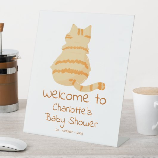 Signe De Table Cute Fat Orange Cat Baby Shower Welcome (In SItu)