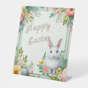 Signe De Table Cute, floral heureux lapin de Pâques