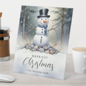 Signe De Table Cute Gorgeous Snowman Frosted Landscape Forest (In SItu)