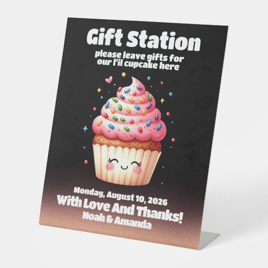 Signe De Table Cute L'il Cupcake Sprinkings Baby shower Bienvenue (Recto)