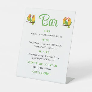 Signe De Table Cute Lovebird Inséparables Green Mariage Bar