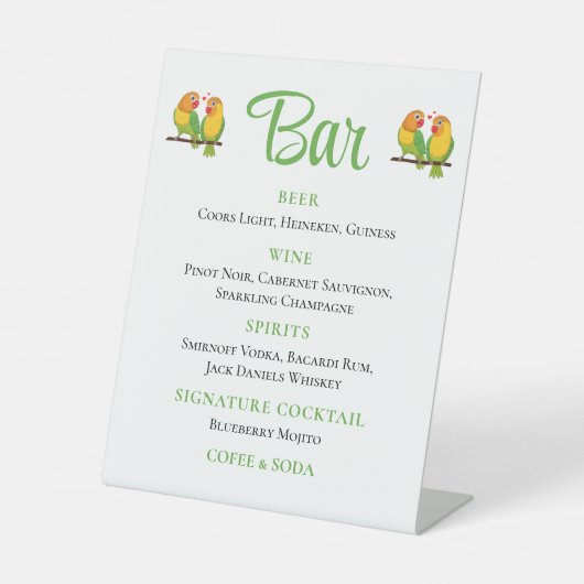 Signe De Table Cute Lovebird Inséparables Green Mariage Bar (Recto)