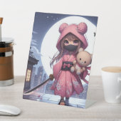 Signe De Table Cute ninja guerrière fille & teddy (In SItu)