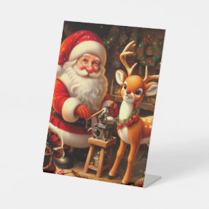Signe De Table Cute Père Noël et Reindeer