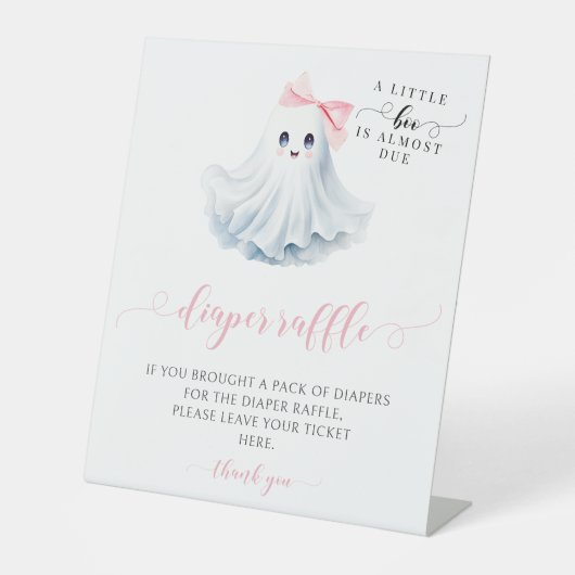 Signe De Table Cute rose Petit Boo Bow Baby shower Déchets Raffin (Recto)