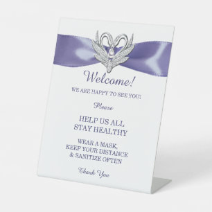 Signe De Table Cygnes d'argent bleu violet Sécurité Mariage