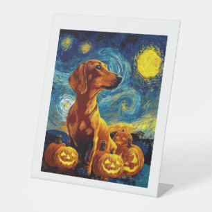 Signe De Table Dachshund rouge de la nuit étoilée de Van Gogh Hal
