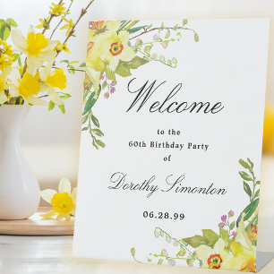 Signe De Table Daffodil Floral 60e fête d'anniversaire Bienvenue