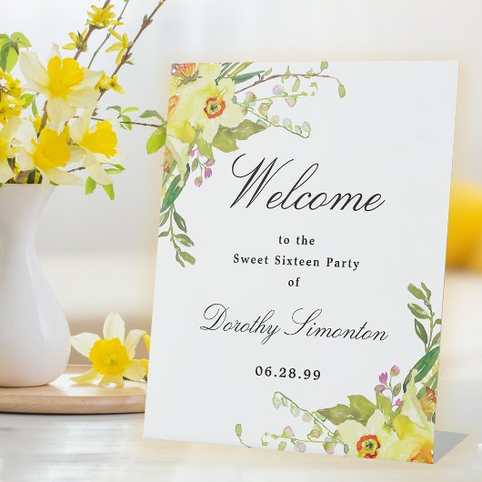Signe De Table Daffodil Floral Sweet 16 Party Bienvenue