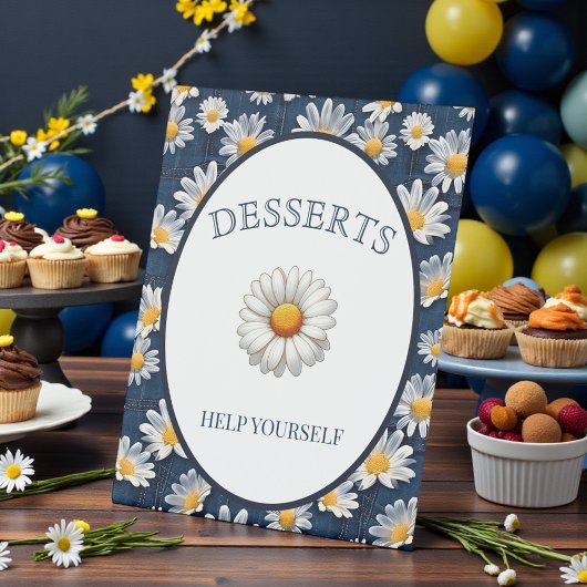 Signe De Table Daisies on Blue Denim Birthday 
