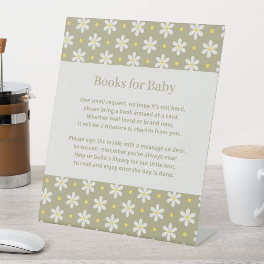 Signe De Table Daisy Baby Shower Book Request (In SItu)