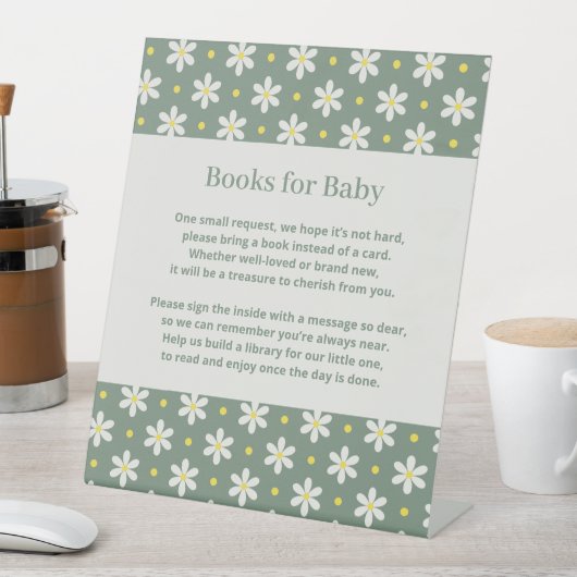 Signe De Table Daisy Baby Shower Book Request (In SItu)