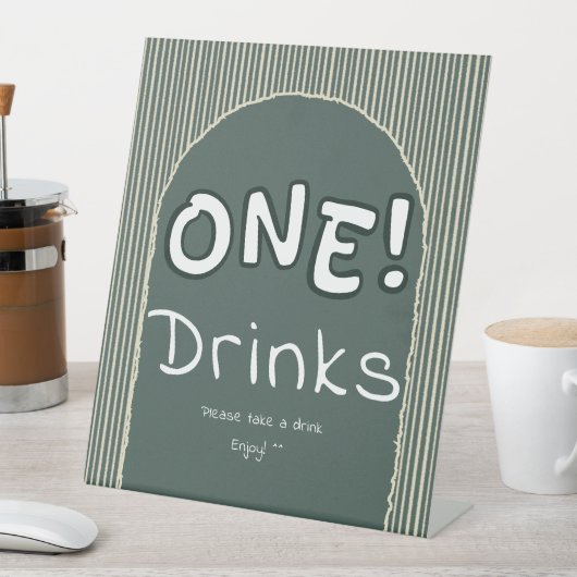 Signe De Table Dark Green Stripes 1st Birthday Drinks (In SItu)