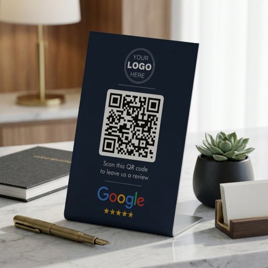 Signe De Table Dark Navy Google Review QR Code Logo