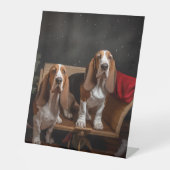 Signe De Table Décor de Noël Basset Hound enneigé (Recto)